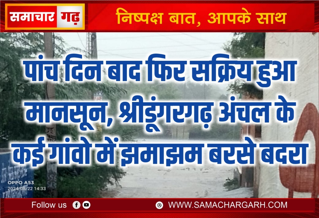 पांच दिन बाद फिर सक्रिय हुआ मानसून, श्रीडूंगरगढ़ अंचल के कई गांवो में झमाझम बरसे बदरा