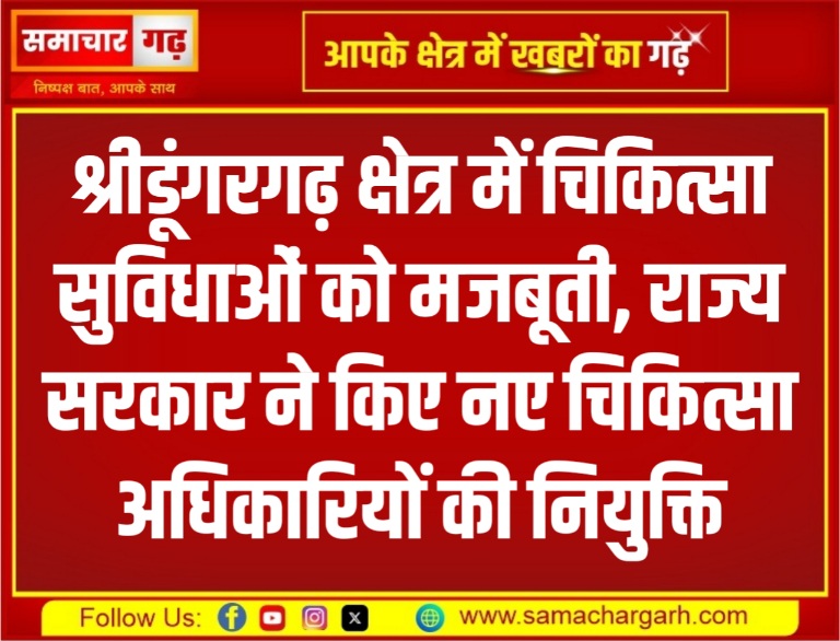 श्रीडूंगरगढ़ क्षेत्र में चिकित्सा सुविधाओं को मजबूती, राज्य सरकार ने किए नए चिकित्सा अधिकारियों की नियुक्ति