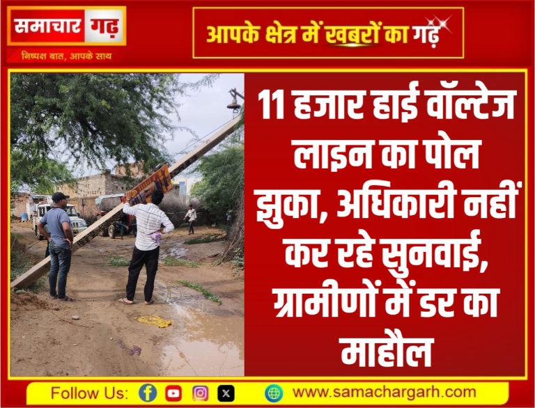 11 हजार हाई वॉल्टेज लाइन का पोल झुका, अधिकारी नहीं कर रहे सुनवाई, ग्रामीणों में डर का माहौल