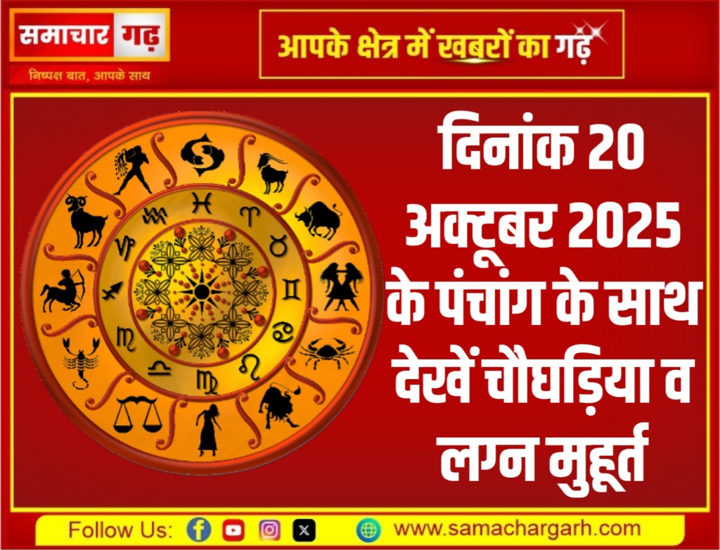 दिनांक 20 अक्टूबर 2025 के पंचांग के साथ देखें चौघड़िया व लग्न मुहूर्त