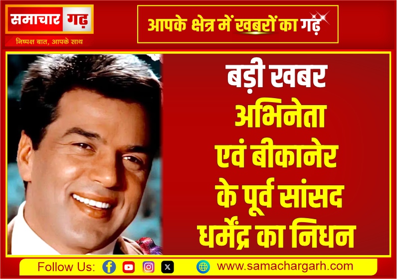बड़ी खबर — अभिनेता एवं बीकानेर के पूर्व सांसद धर्मेंद्र का निधन