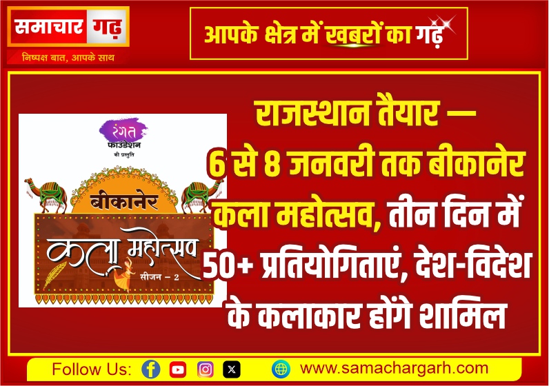 राजस्थान तैयार — 6 से 8 जनवरी तक बीकानेर कला महोत्सव, तीन दिन में 50+ प्रतियोगिताएं, देश-विदेश के कलाकार होंगे शामिल