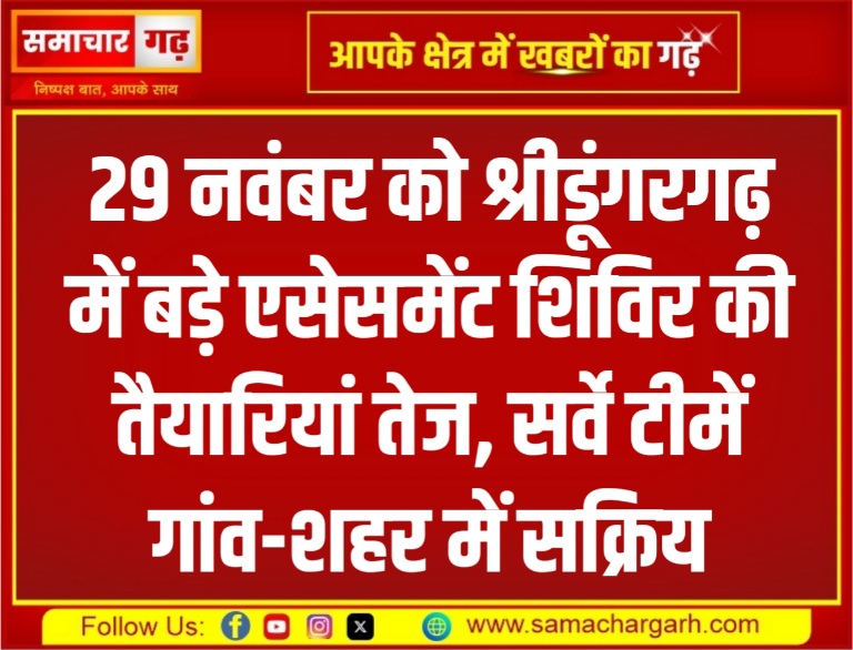 29 नवंबर को श्रीडूंगरगढ़ में बड़े एसेसमेंट शिविर की तैयारियां तेज, सर्वे टीमें गांव-शहर में सक्रिय
