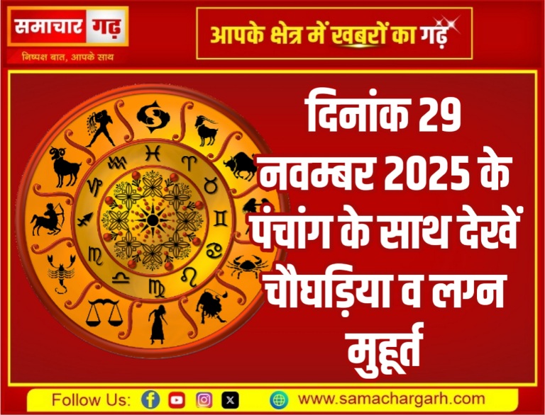 दिनांक 29 नवम्बर 2025 के पंचांग के साथ देखें चौघड़िया व लग्न मुहूर्त