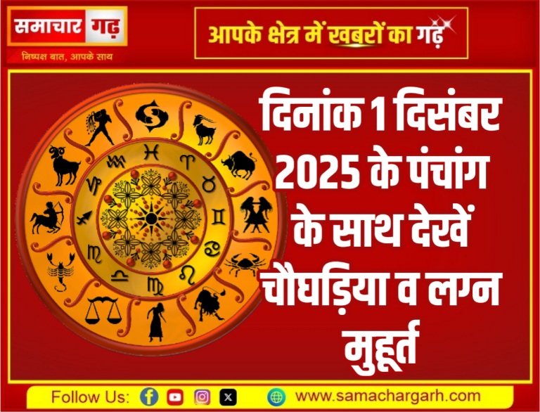 दिनांक 1 दिसंबर 2025 के पंचांग के साथ देखें चौघड़िया व लग्न मुहूर्त