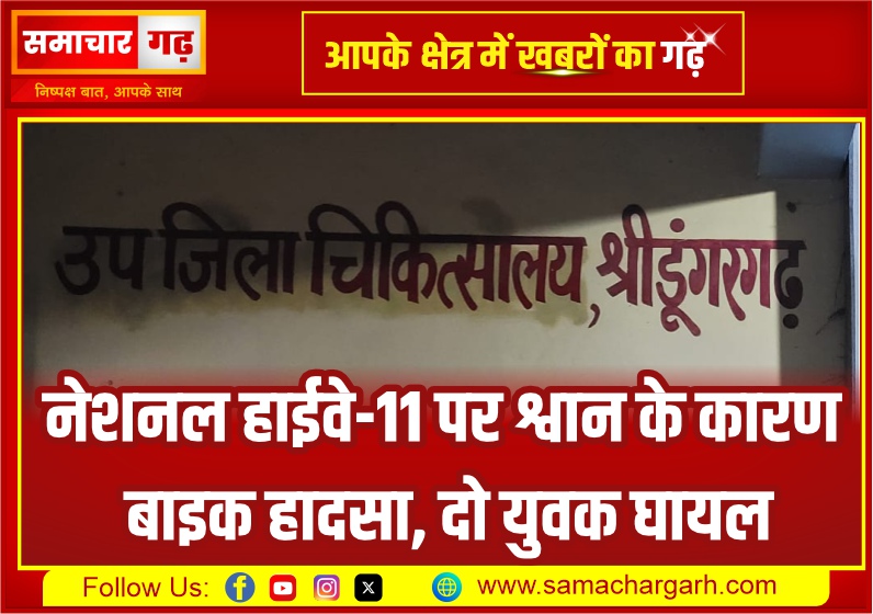 नेशनल हाईवे-11 पर श्वान के कारण बाइक हादसा, दो युवक घायल