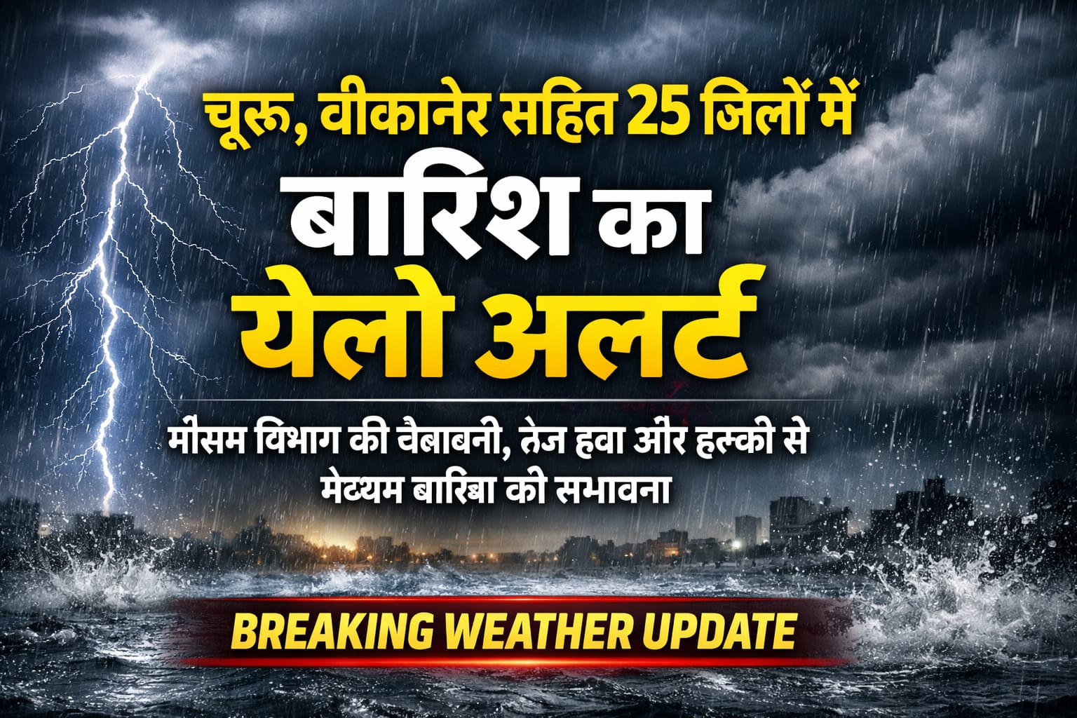 चूरू, बीकानेर सहित 25 जिलों में कल बरसात का येलो अलर्ट।