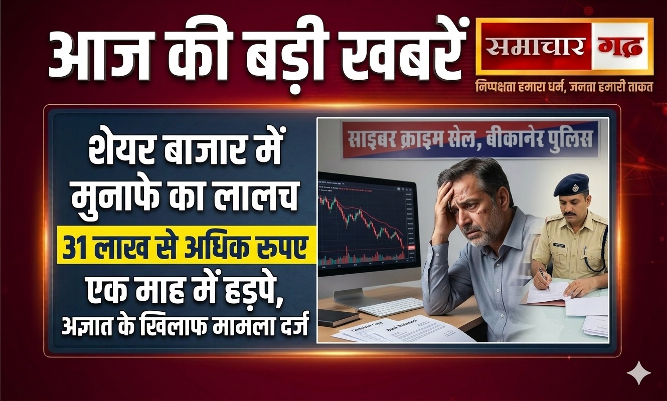 शेयर बाजार में मुनाफे का लालच देकर एक माह में हड़प लिए 31 लाख से अधिक रूपए, अज्ञात के खिलाफ मामला दर्ज।