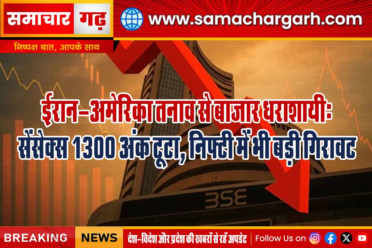 ईरान-अमेरिका तनाव से बाजार धराशायी: सेंसेक्स 1300 अंक टूटा, निफ्टी में भी बड़ी गिरावट
