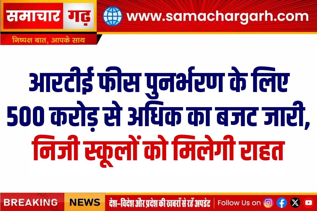 आरटीई फीस पुनर्भरण के लिए 500 करोड़ से अधिक का बजट जारी, निजी स्कूलों को मिलेगी राहत