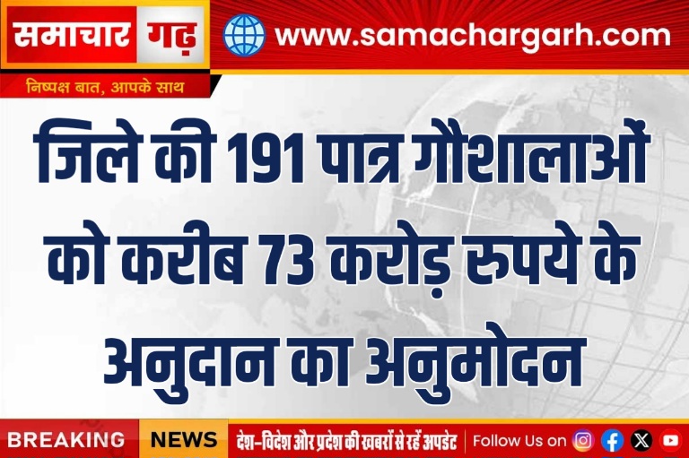 जिले की 191 पात्र गौशालाओं को करीब 73 करोड़ रुपये के अनुदान का अनुमोदन
