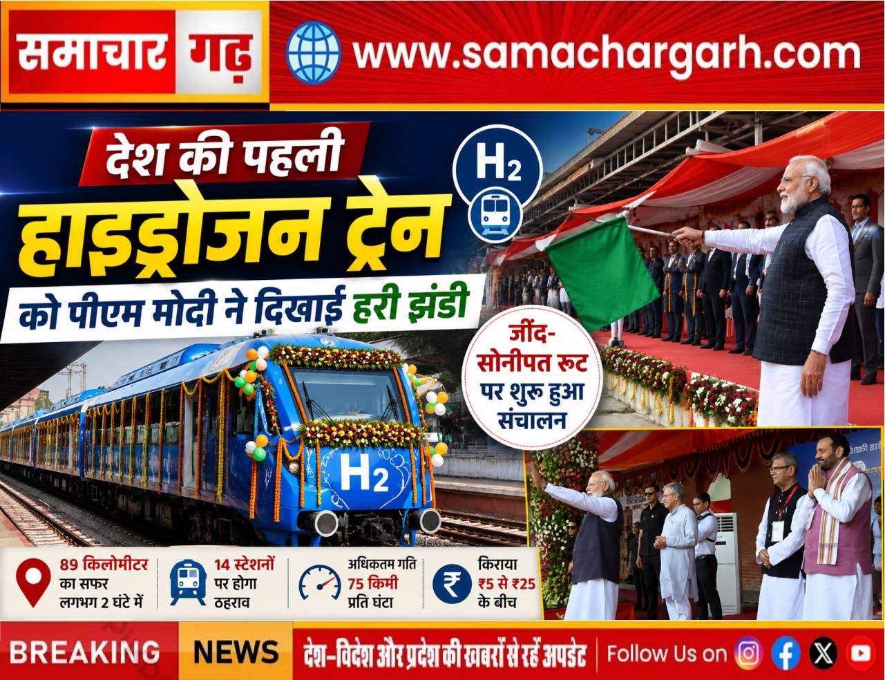 देश की पहली हाइड्रोजन ट्रेन को पीएम मोदी ने दिखाई हरी झंडी, जींद-सोनीपत रूट पर शुरू हुआ संचालन