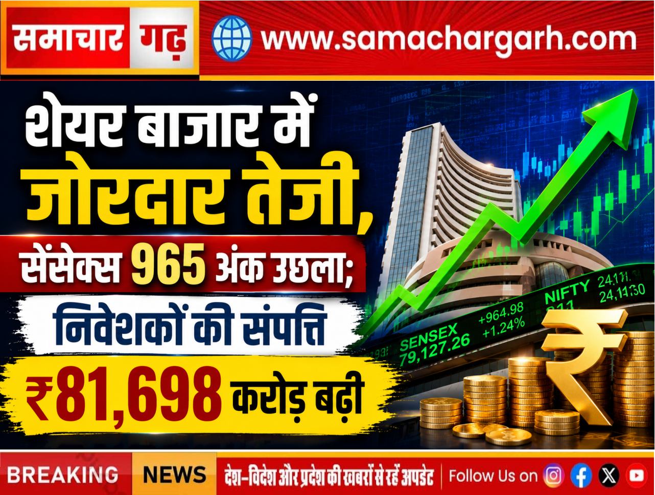शेयर बाजार में जोरदार तेजी, सेंसेक्स 965 अंक उछला; निवेशकों की संपत्ति ₹81,698 करोड़ बढ़ी