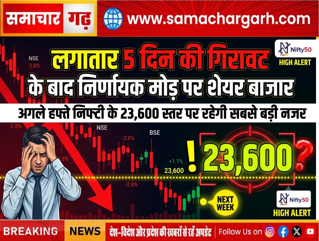लगातार 5 दिन की गिरावट के बाद निर्णायक मोड़ पर शेयर बाजार, अगले हफ्ते निफ्टी के 23,600 स्तर पर रहेगी सबसे बड़ी नजर