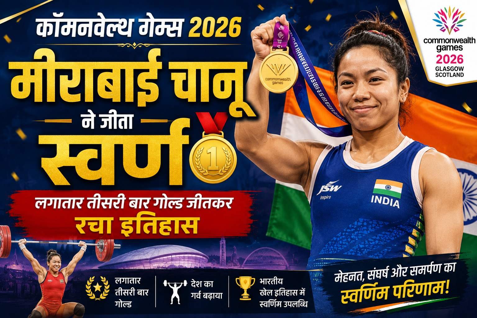 कॉमनवेल्थ गेम्स 2026: मीराबाई चानू ने जीता स्वर्ण, लगातार तीसरी बार गोल्ड जीतकर रचा इतिहास