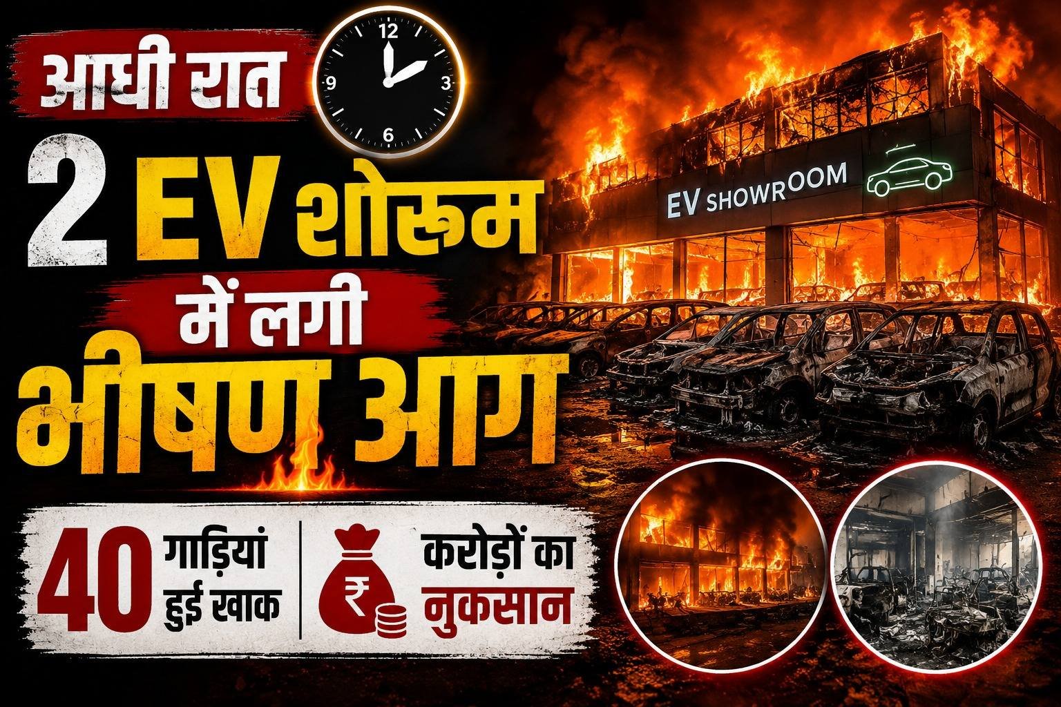 आधी रात 2 EV शोरूम में लगी भीषण आग, 40 गाड़ियां हुईं खाक; करोड़ों का नुकसान