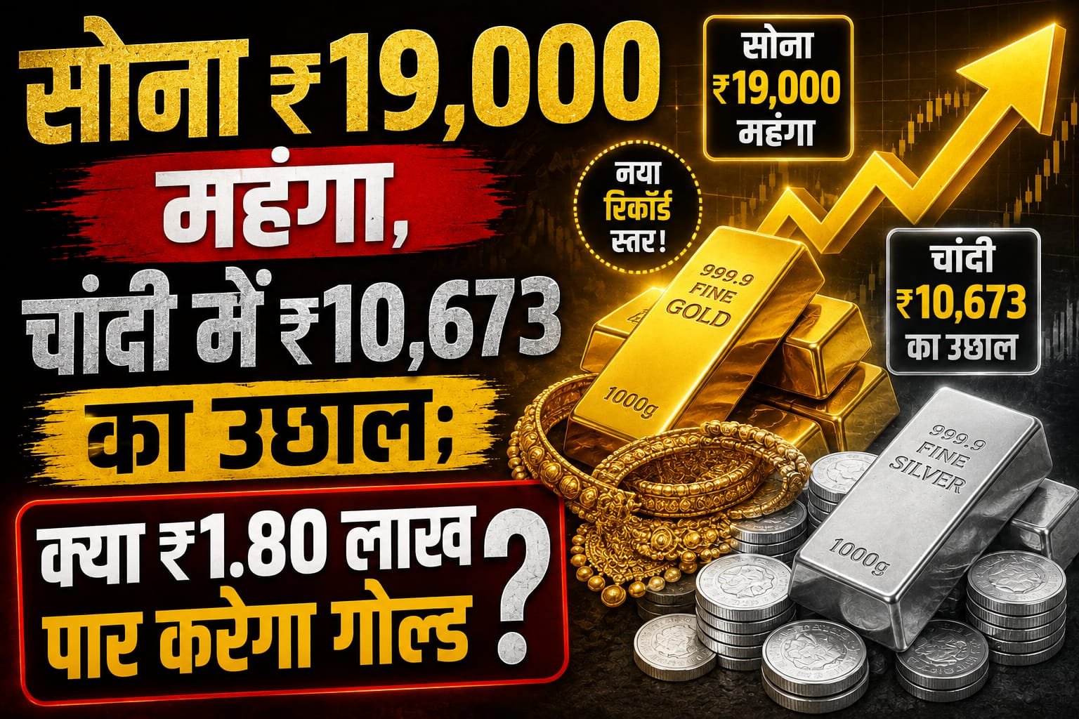 सोना ₹19,000 महंगा, चांदी में ₹10,673 का उछाल; क्या ₹1.80 लाख पार करेगा गोल्ड?
