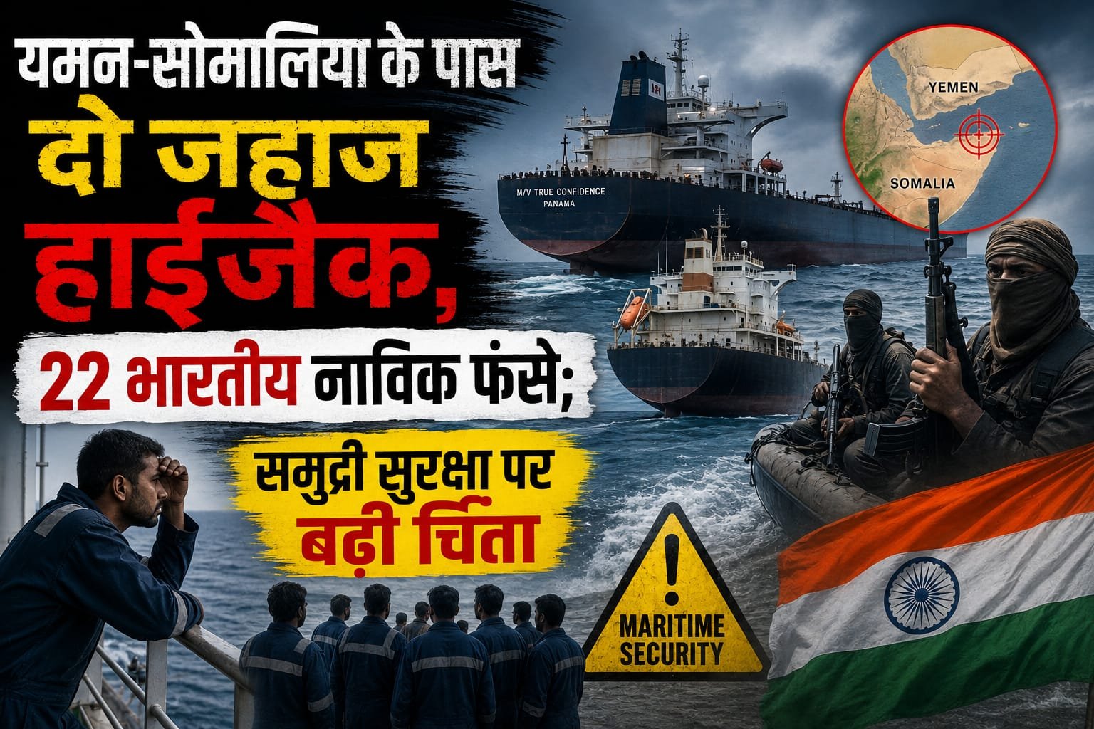 यमन-सोमालिया के पास दो जहाज हाईजैक, 22 भारतीय नाविक फंसे; समुद्री सुरक्षा पर बढ़ी चिंता
