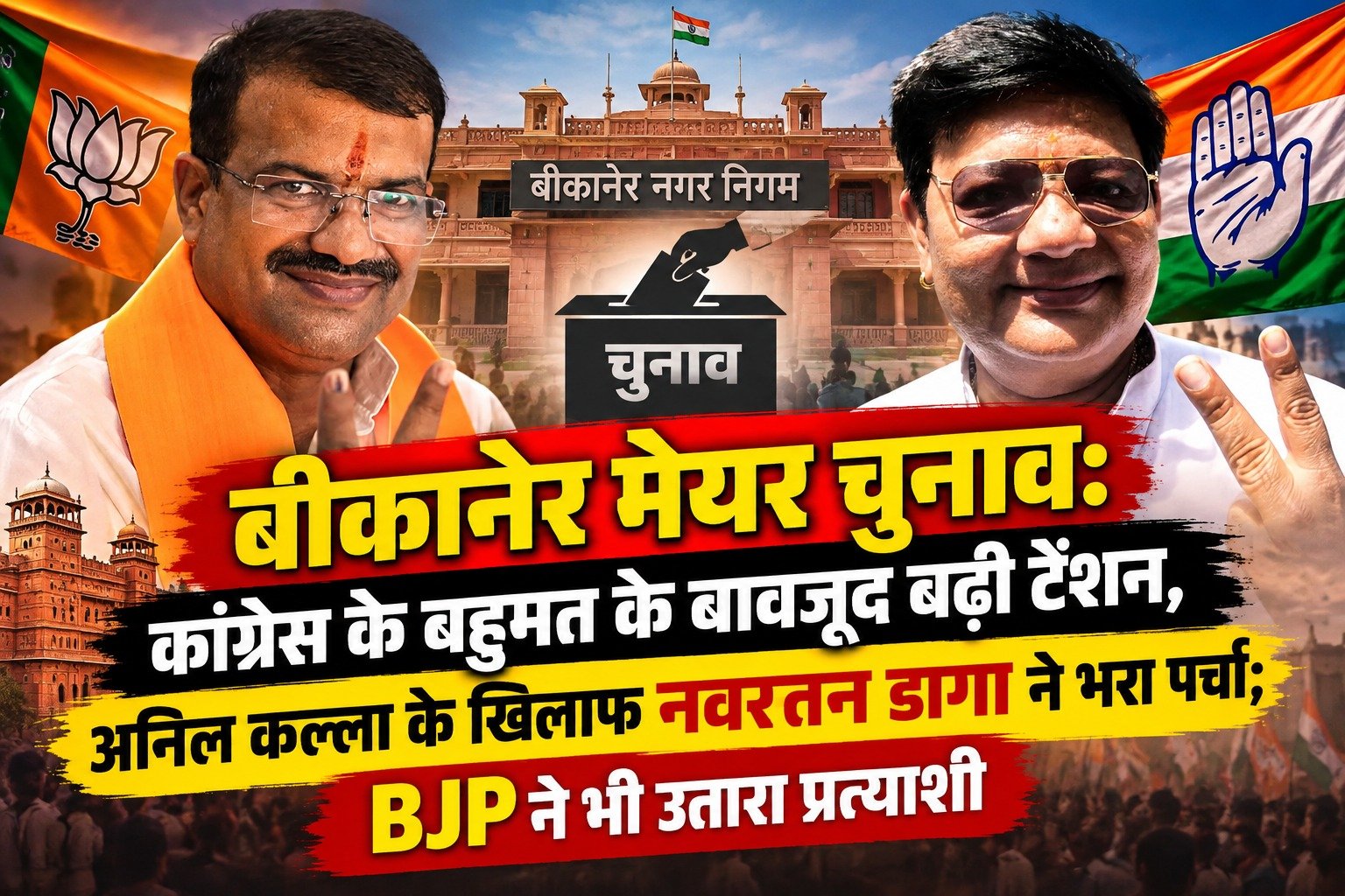 Bikaner Mayor Election: कांग्रेस के बहुमत के बावजूद बढ़ी टेंशन, अनिल कल्ला के खिलाफ नवरतन डागा ने भरा पर्चा; BJP ने भी उतारा प्रत्याशी