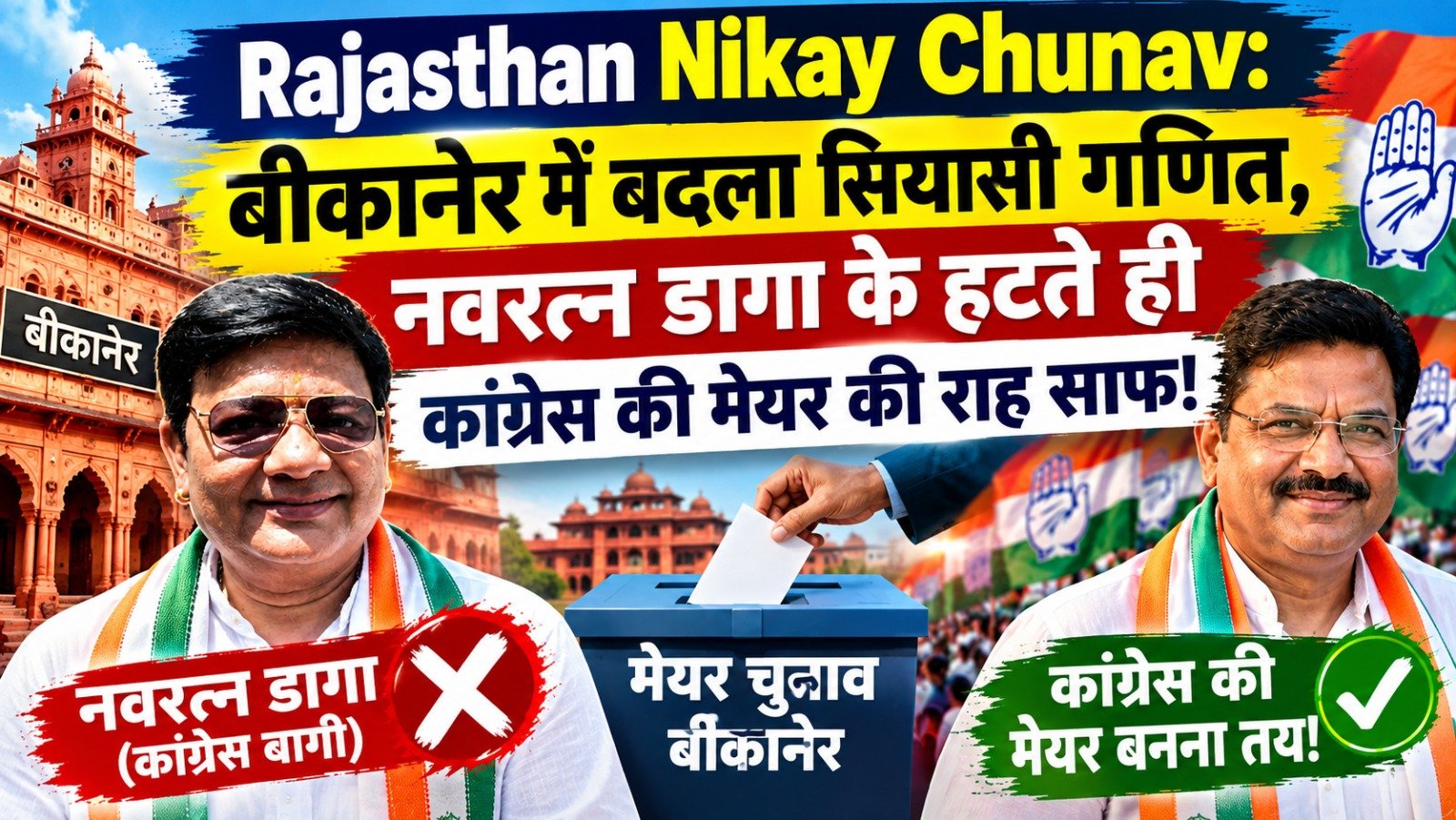 Rajasthan Nikay Chunav: बीकानेर में बदला सियासी गणित, नवरत्न डागा के हटते ही कांग्रेस की मेयर की राह साफ!