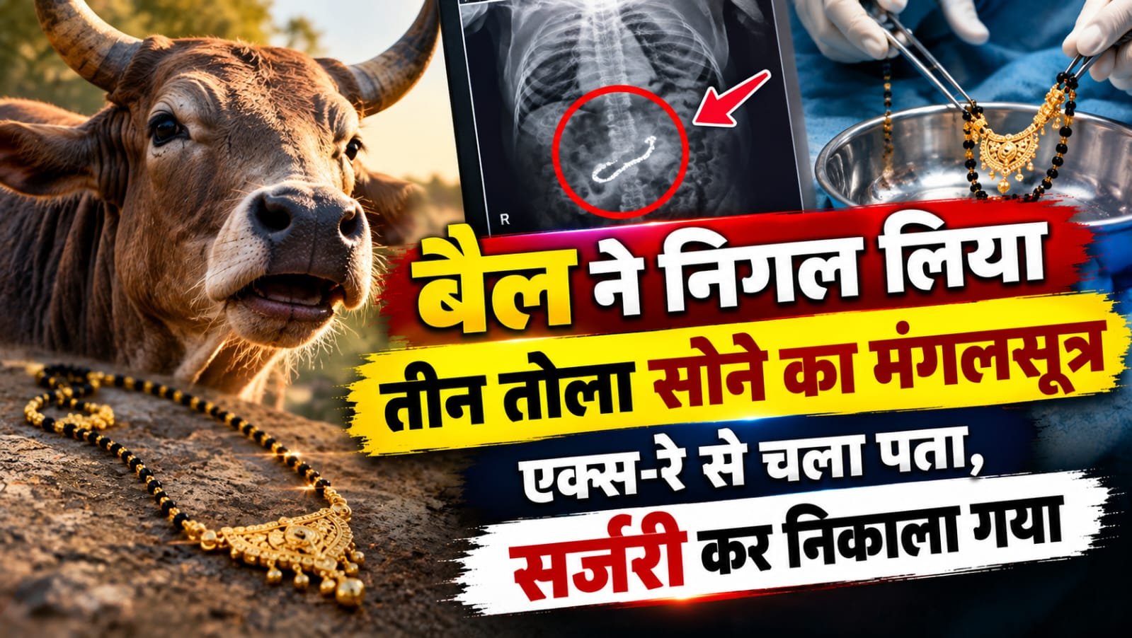 बैल ने निगल लिया तीन तोला सोने का मंगलसूत्र, एक्स-रे से चला पता, सर्जरी कर निकाला गया