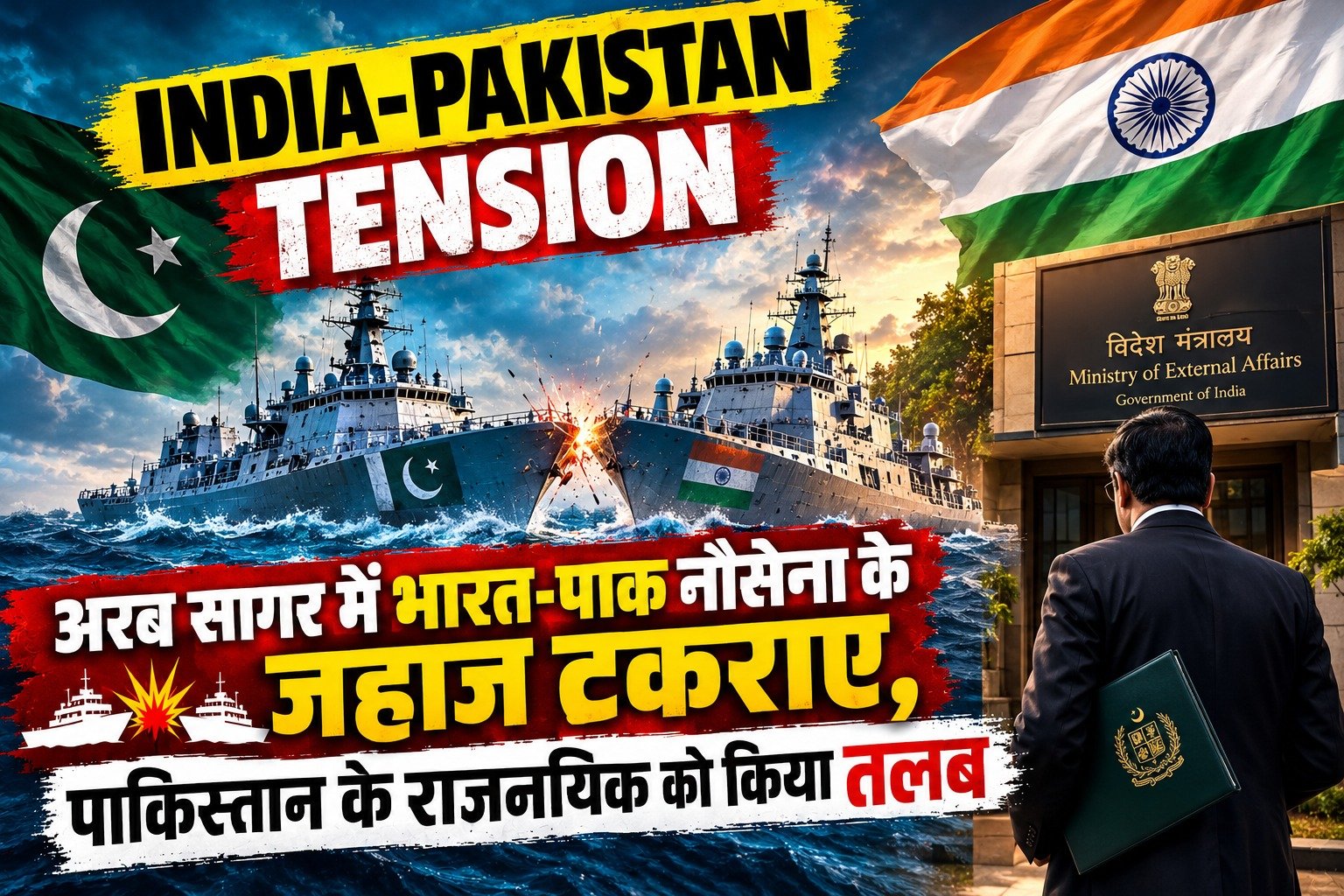 India-Pakistan Tension: अरब सागर में भारत-पाक नौसेना के जहाज टकराए, पाकिस्तान के राजनयिक को किया तलब