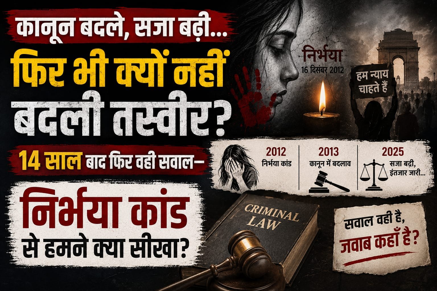 कानून बदले, सजा बढ़ी… फिर भी क्यों नहीं बदली तस्वीर? 14 साल बाद फिर वही सवाल—निर्भया कांड से हमने क्या सीखा?