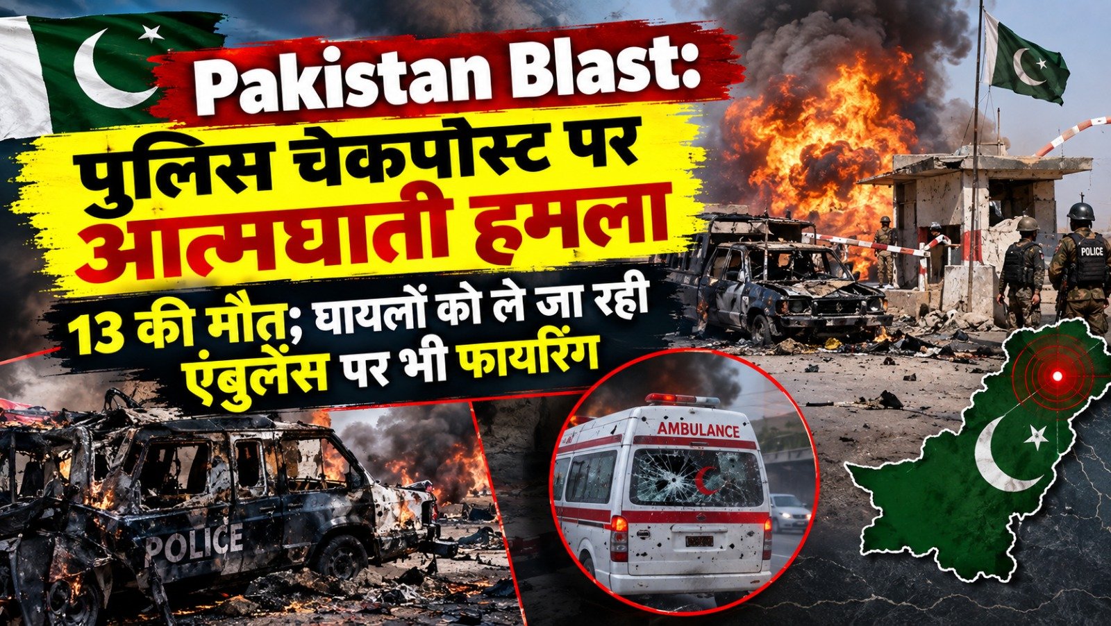 Pakistan Blast: पुलिस चेकपोस्ट पर आत्मघाती हमला, 13 की मौत; घायलों को ले जा रही एंबुलेंस पर भी फायरिंग