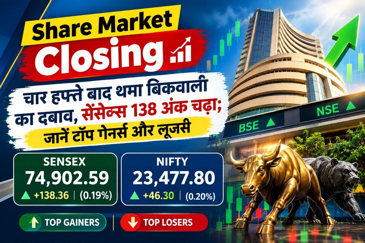 Share Market Closing: चार हफ्ते बाद थमा बिकवाली का दबाव, सेंसेक्स 138 अंक चढ़ा; जानें टॉप गेनर्स और लूजर्स
