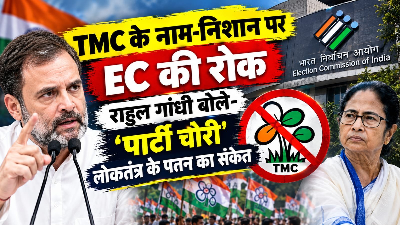 TMC Name Symbol: TMC के नाम-निशान पर EC की रोक, राहुल गांधी बोले- ‘पार्टी चोरी’ लोकतंत्र के पतन का संकेत