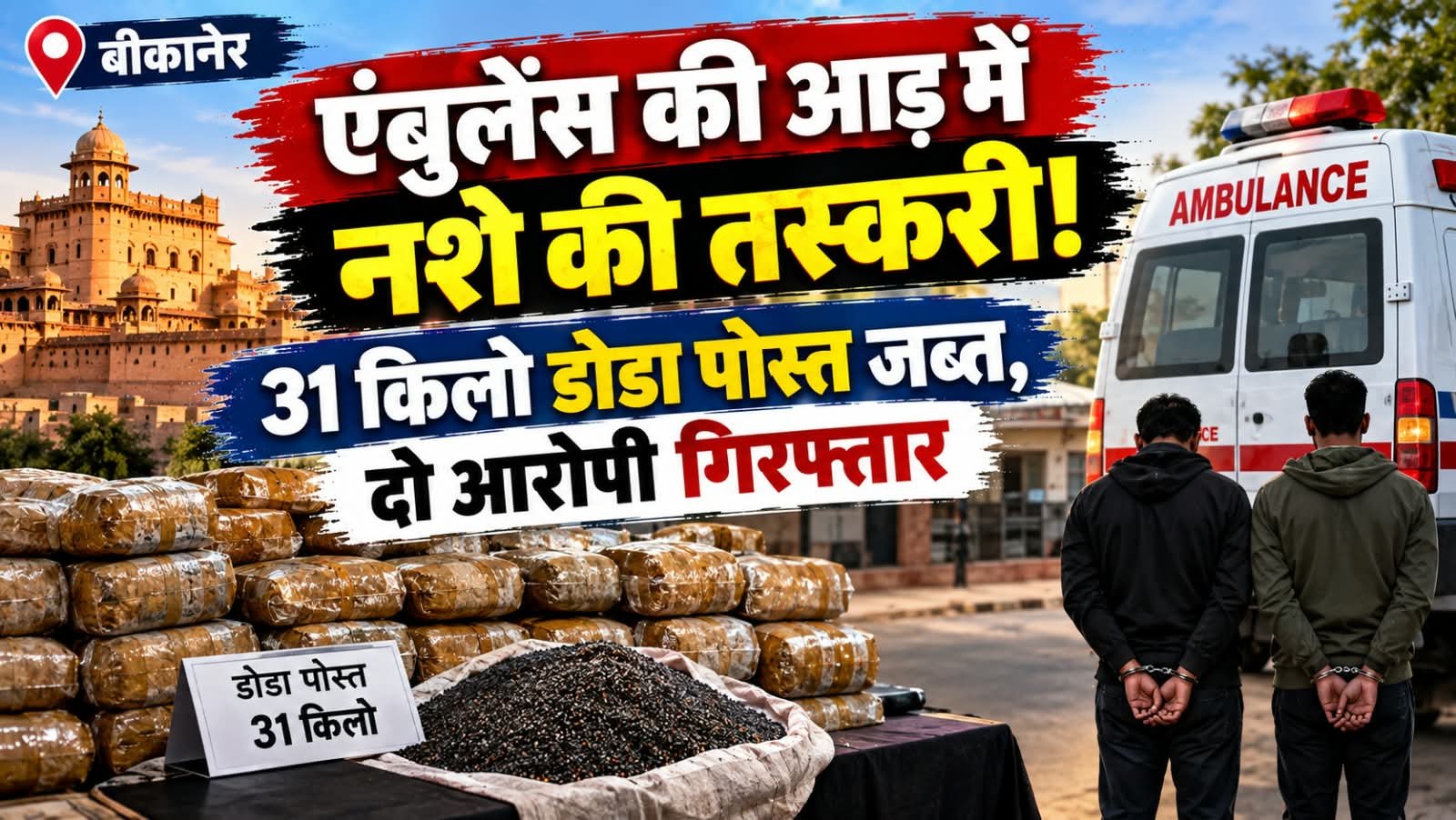 Bikaner News: एंबुलेंस की आड़ में नशे की तस्करी! 31 किलो डोडा पोस्त जब्त, दो आरोपी गिरफ्तार