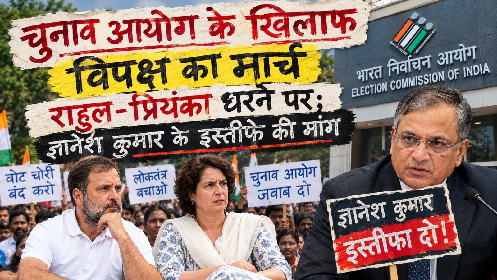 CEC Gyanesh Kumar Protest: चुनाव आयोग के खिलाफ विपक्ष का मार्च, राहुल-प्रियंका धरने पर; ज्ञानेश कुमार के इस्तीफे की मांग