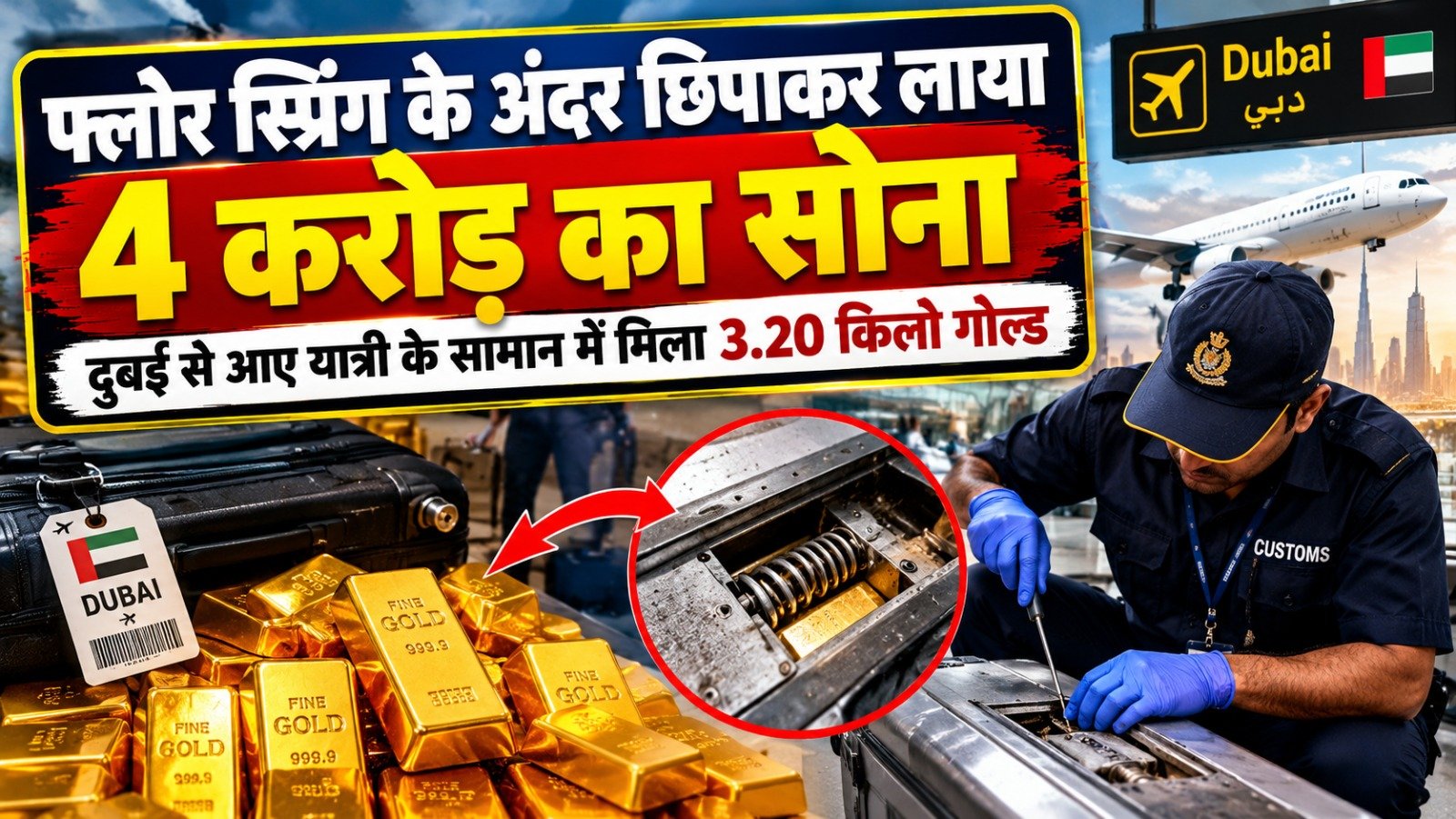 Delhi IGI Airport News: फ्लोर स्प्रिंग के अंदर छिपाकर लाया 4 करोड़ का सोना, दुबई से आए यात्री के सामान में मिला 3.20 किलो गोल्ड