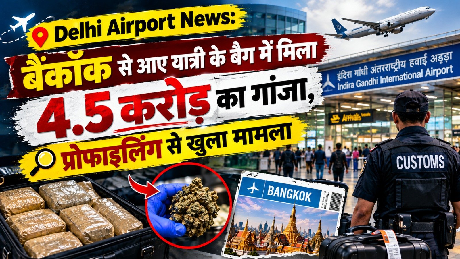 Delhi Airport News: बैंकॉक से आए यात्री के बैग में मिला 4.5 करोड़ का गांजा, प्रोफाइलिंग से खुला मामला