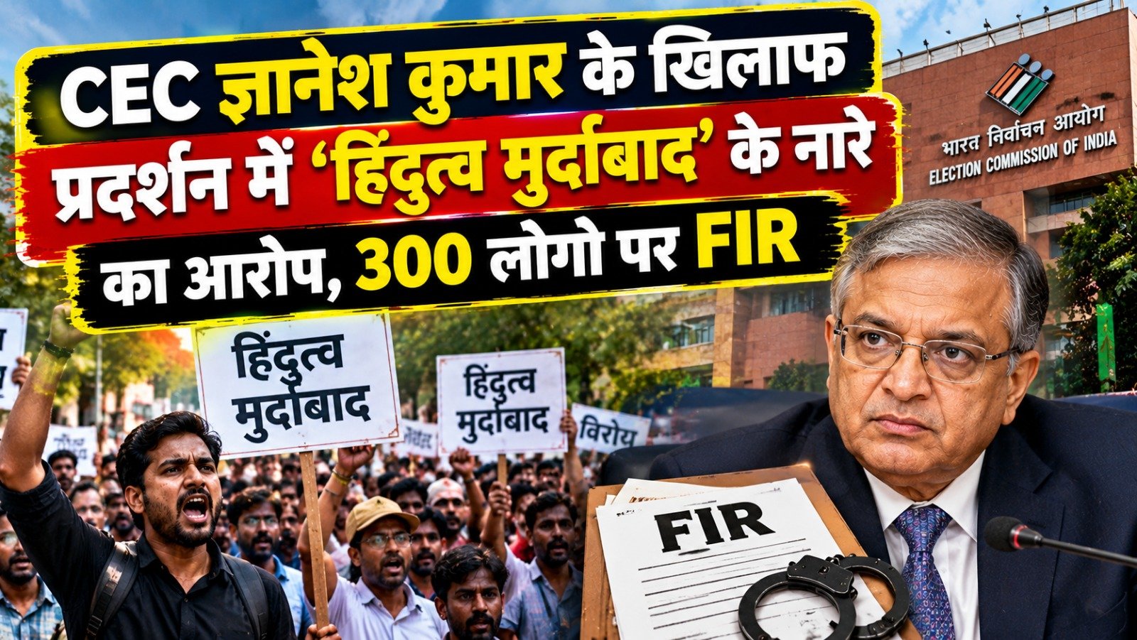 CEC ज्ञानेश कुमार के खिलाफ प्रदर्शन में ‘हिंदुत्व मुर्दाबाद’ के नारे का आरोप, 300 लोगों पर FIR