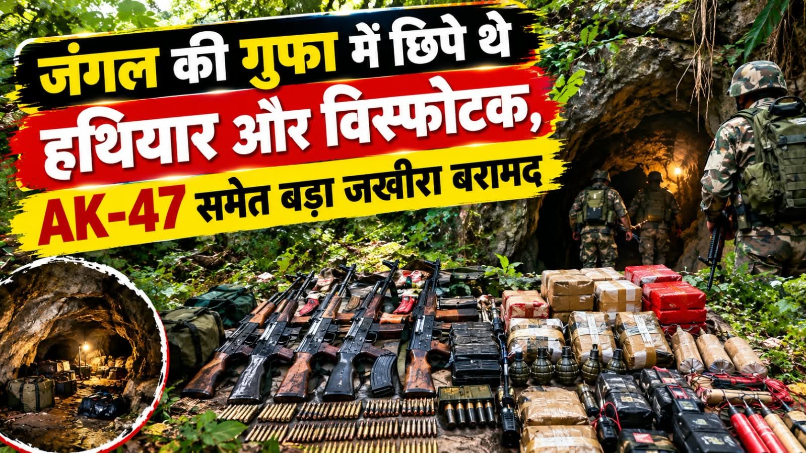 Kashmir News: सोपोर के जंगल में गुफा से मिला हथियारों का जखीरा, AK-47, 11 ग्रेनेड और 3 IED बरामद