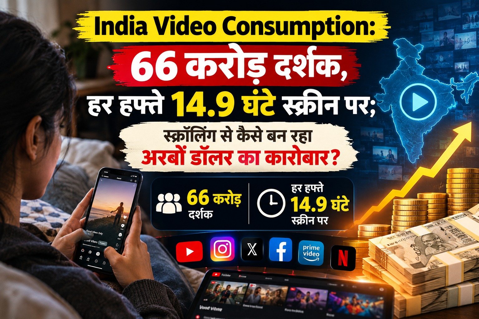 India Video Consumption: 66 करोड़ दर्शक, हर हफ्ते 14.9 घंटे स्क्रीन पर; स्क्रॉलिंग से कैसे बन रहा अरबों डॉलर का कारोबार?